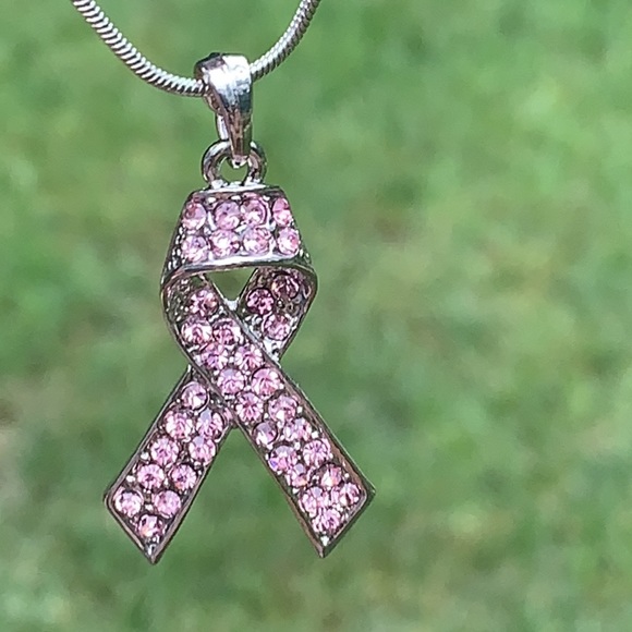 New Breast Cancer Awareness Pink Ribbon Necklace - Picture 4 of 6